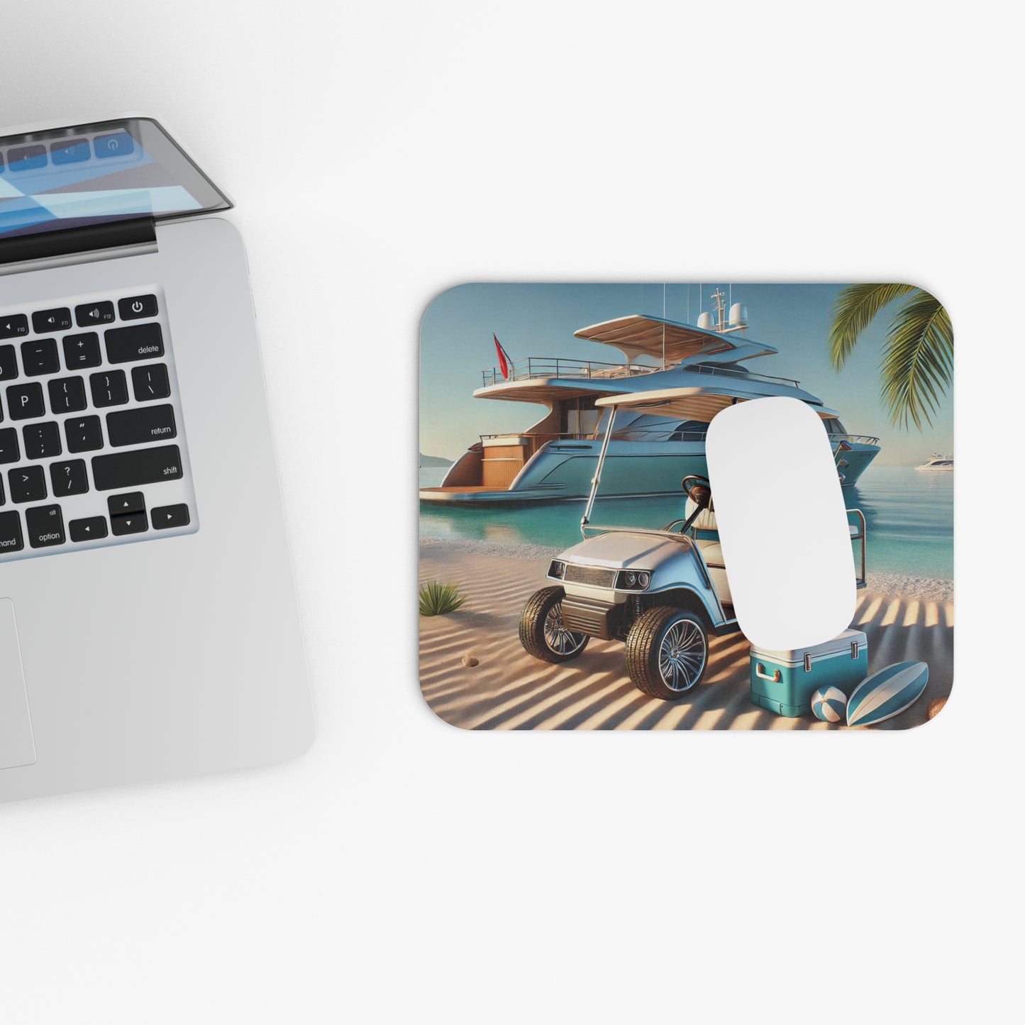 Tropical Golf Cart and Yacht Mouse Pad