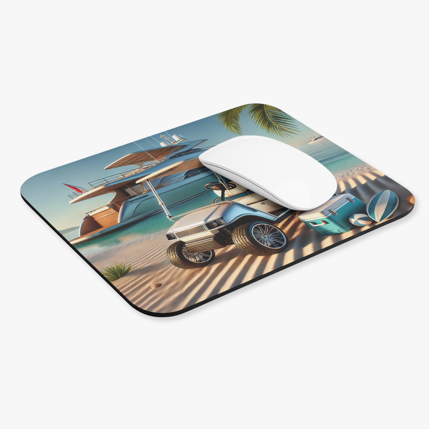 Tropical Golf Cart and Yacht Mouse Pad