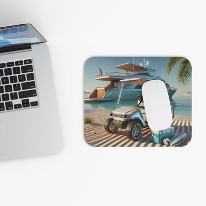 Tropical Golf Cart and Yacht Mouse Pad