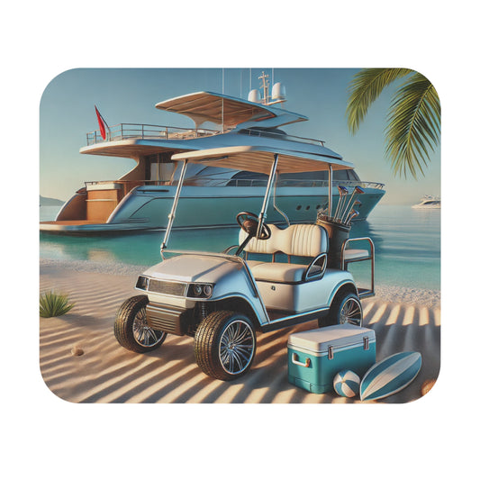 Tropical Golf Cart and Yacht Mouse Pad